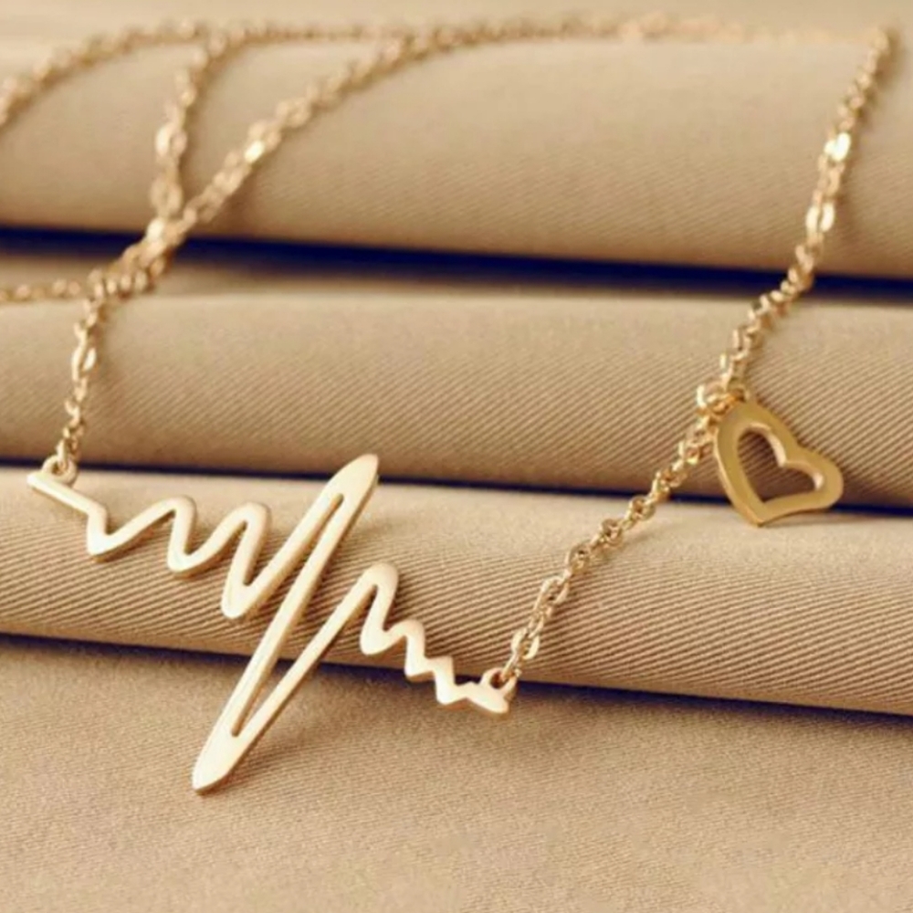 NEW Goldtone Heartbeat Necklace - Picture 2 of 2
